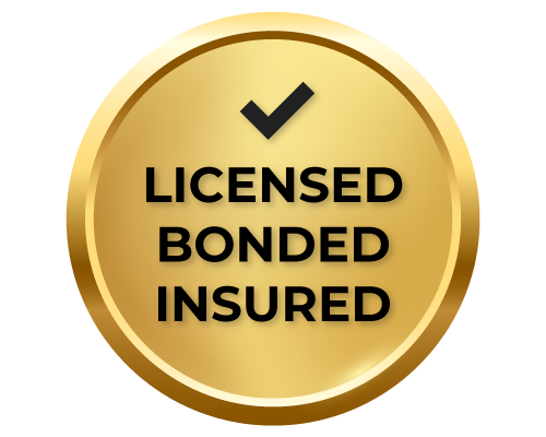 A golden badge that reads "licensed, bonded, insured"